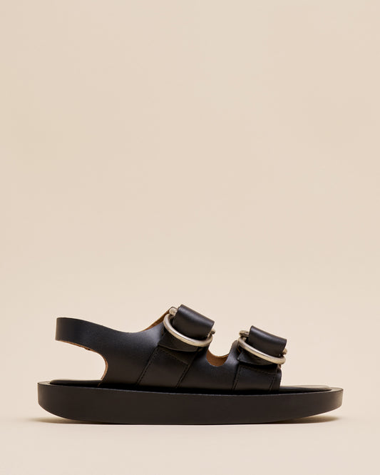 DOUBLE RING PLATFORM SANDALS BLACK