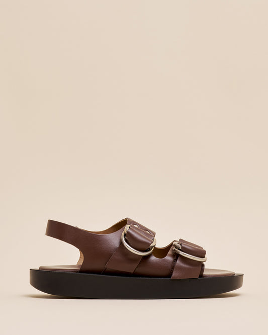 DOUBLE RING PLATFORM SANDALS BROWN