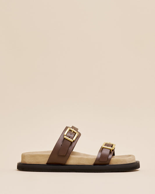 DOUBLE BUCKLE SANDALS BROWN