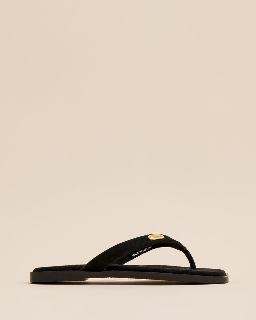 THONG FLAT SANDALS BLACK SUEDE