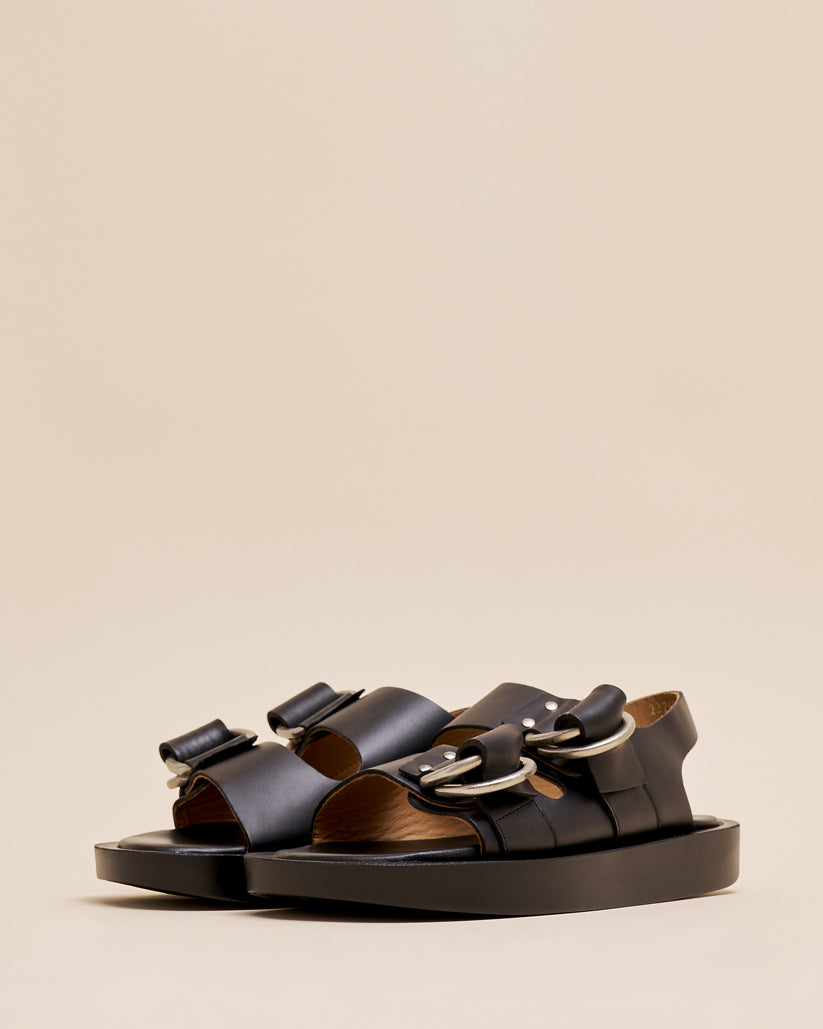 DOUBLE RING PLATFORM SANDALS BLACK
