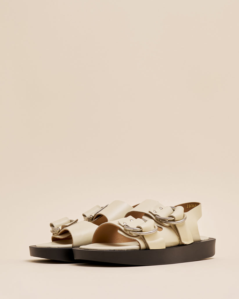DOUBLE RING PLATFORM SANDALS ECRU