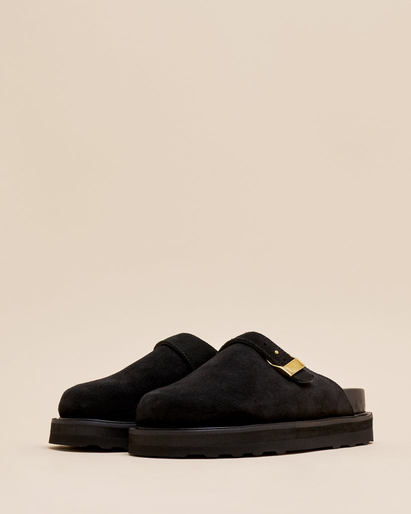STRAP MULE BLACK SUEDE