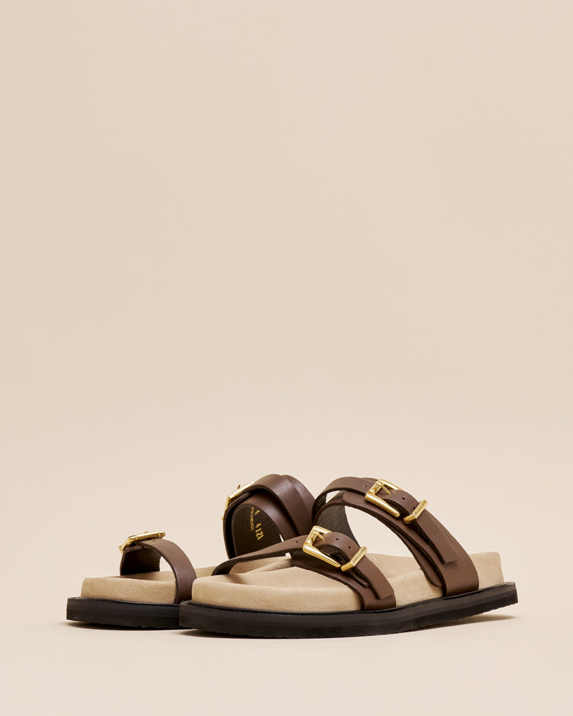 DOUBLE BUCKLE SANDALS BROWN