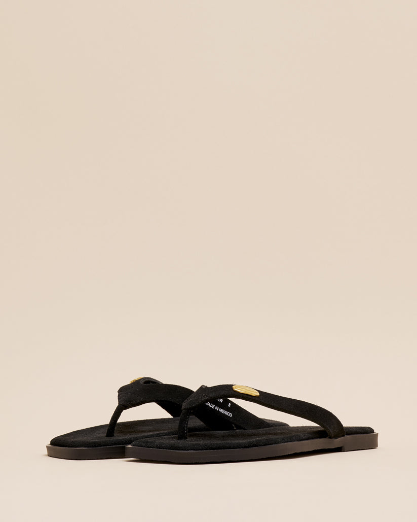 THONG FLAT SANDALS BLACK SUEDE