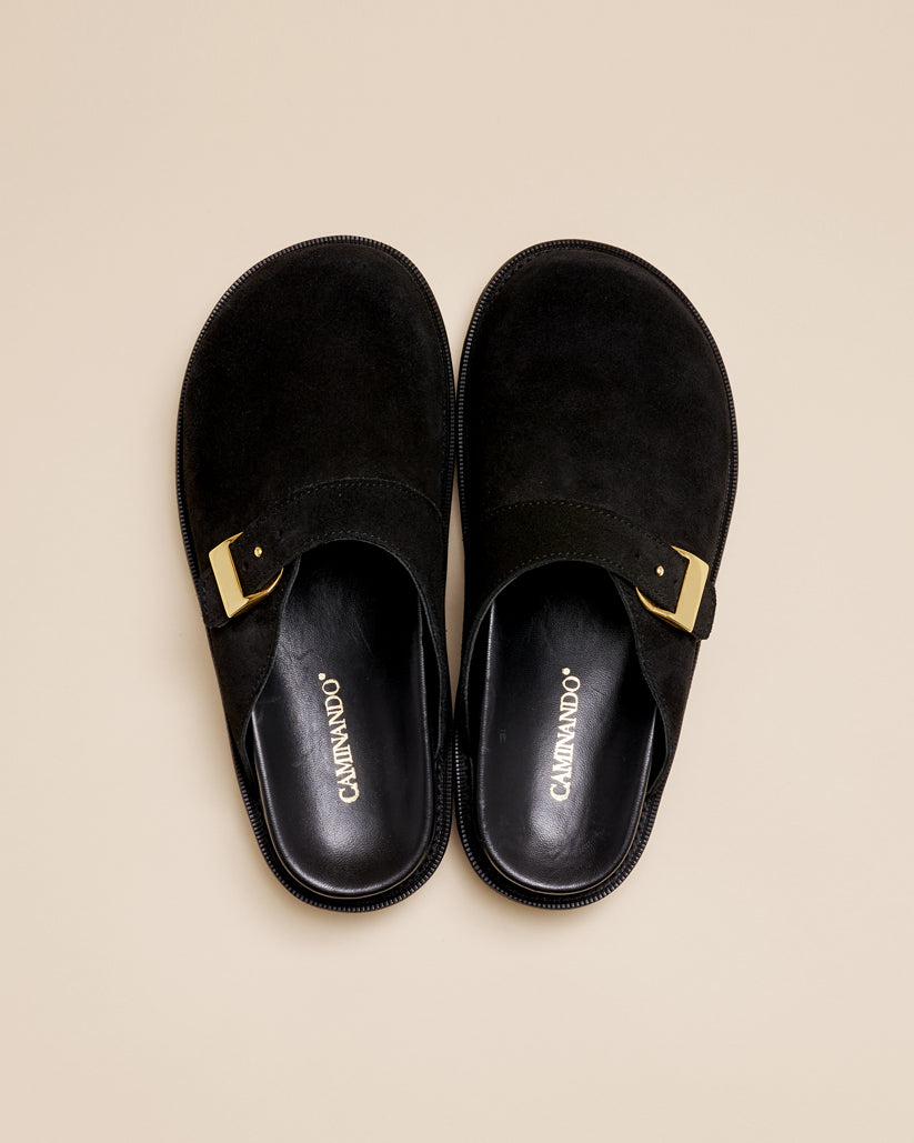 STRAP MULE BLACK SUEDE