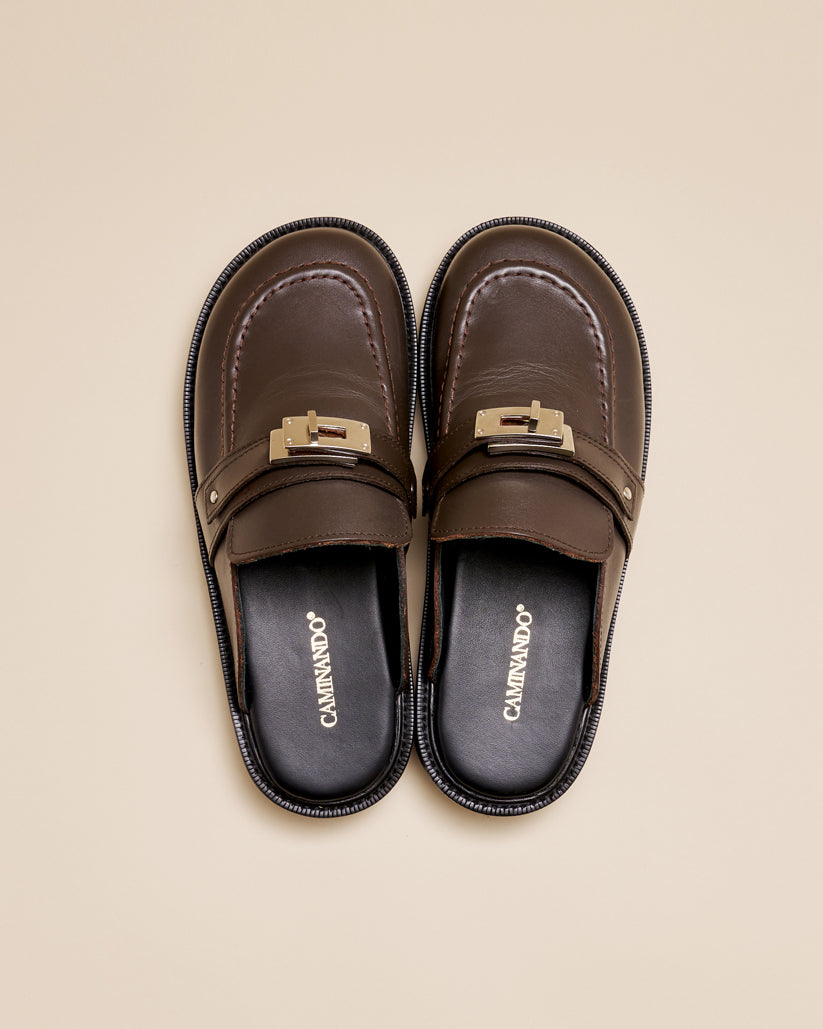 BUCKLE MULE DARK BROWN