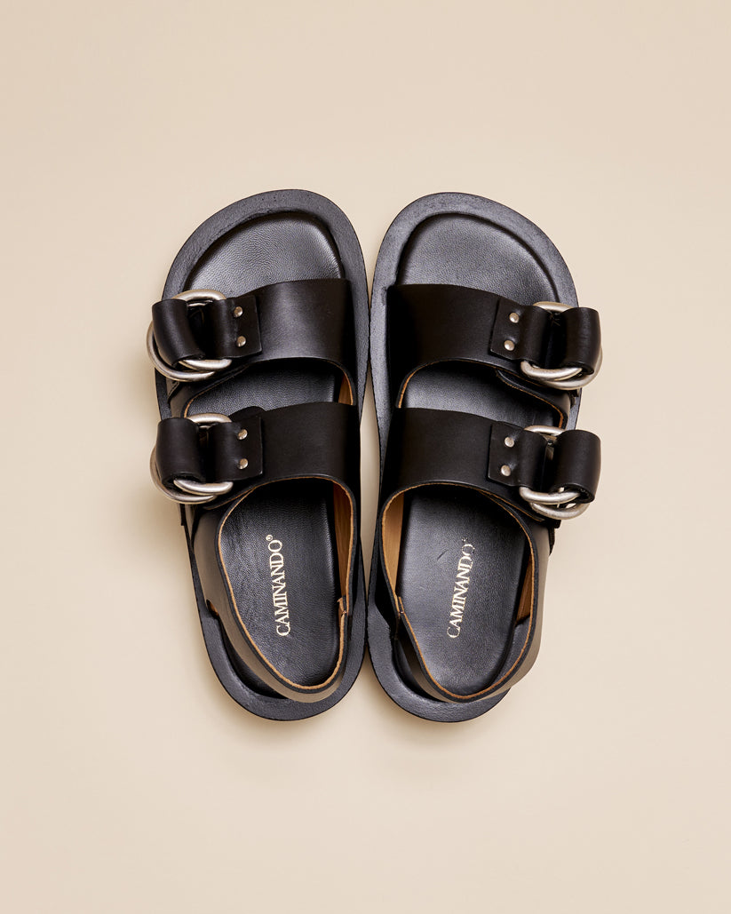 DOUBLE RING PLATFORM SANDALS BLACK