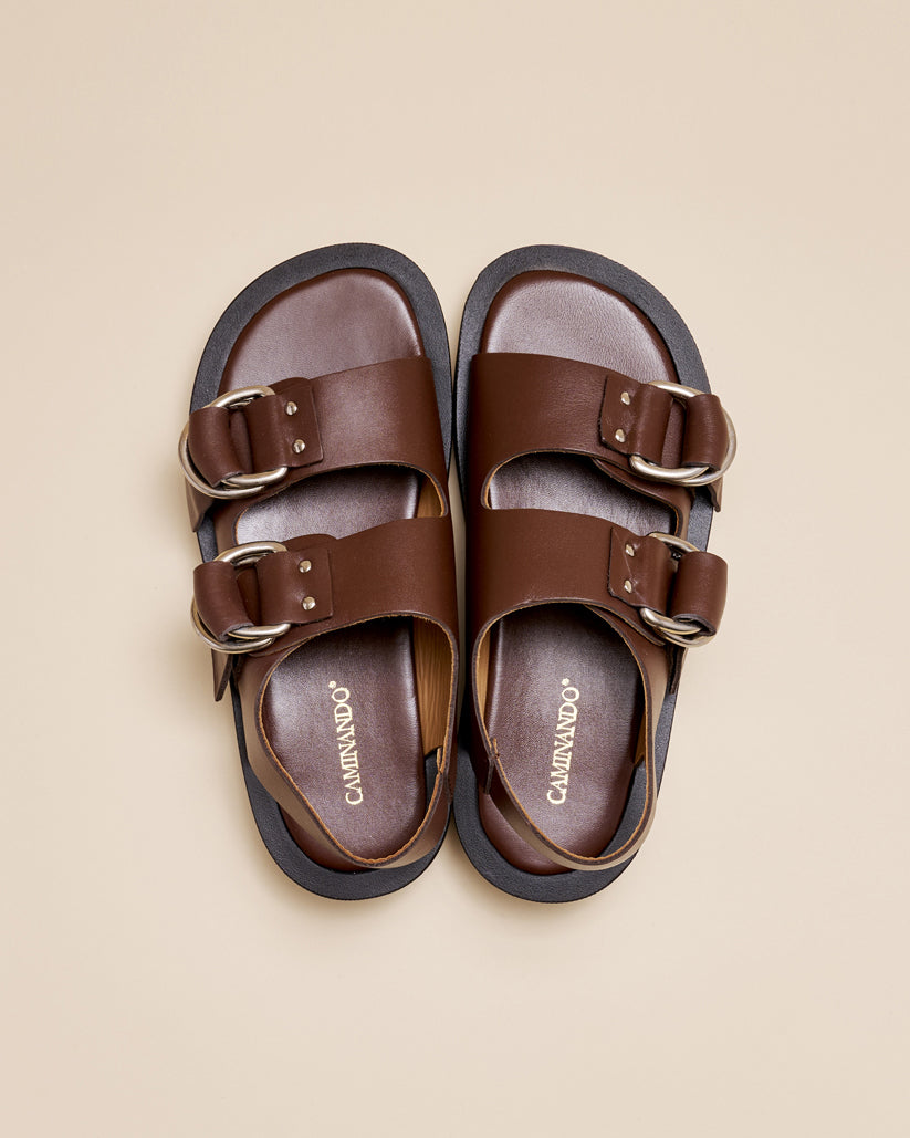 DOUBLE RING PLATFORM SANDALS BROWN