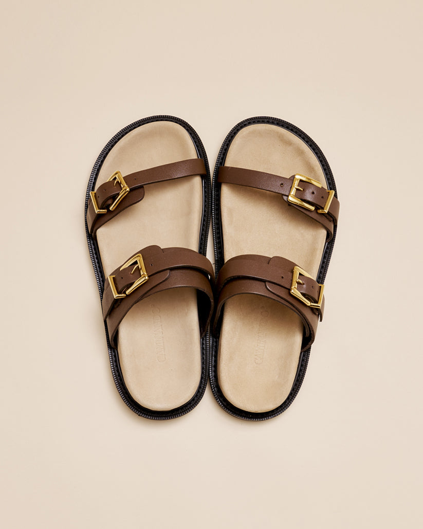 DOUBLE BUCKLE SANDALS BROWN