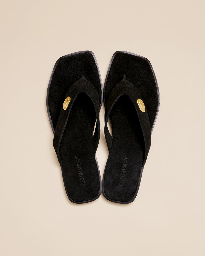 THONG FLAT SANDALS BLACK SUEDE