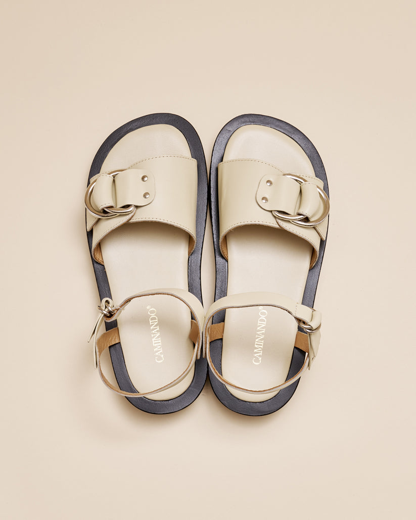 ANKLE STRAP PLATFORM SANDALS ECRU