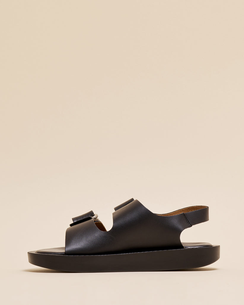 DOUBLE RING PLATFORM SANDALS BLACK
