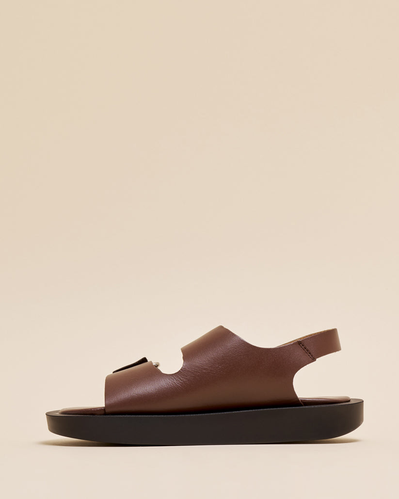 DOUBLE RING PLATFORM SANDALS BROWN