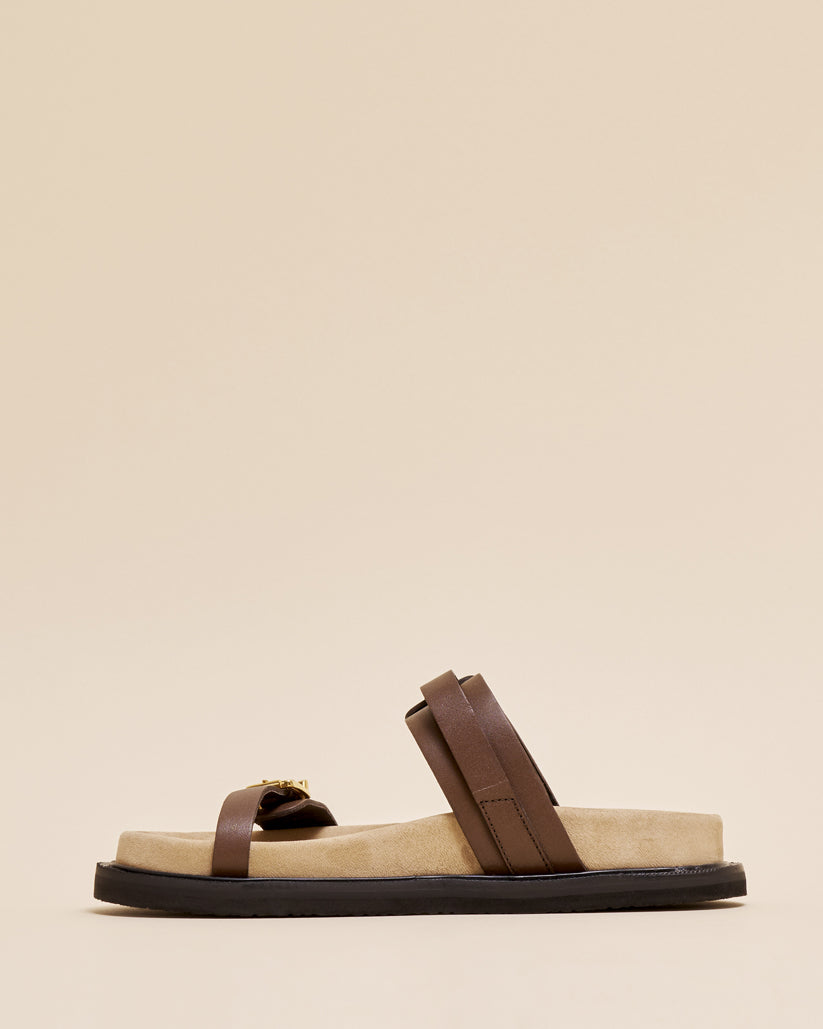 DOUBLE BUCKLE SANDALS BROWN