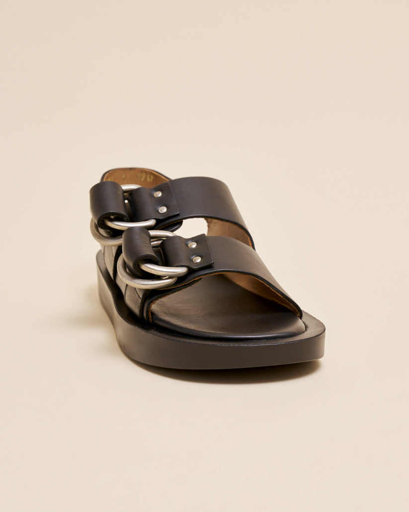 DOUBLE RING PLATFORM SANDALS BLACK