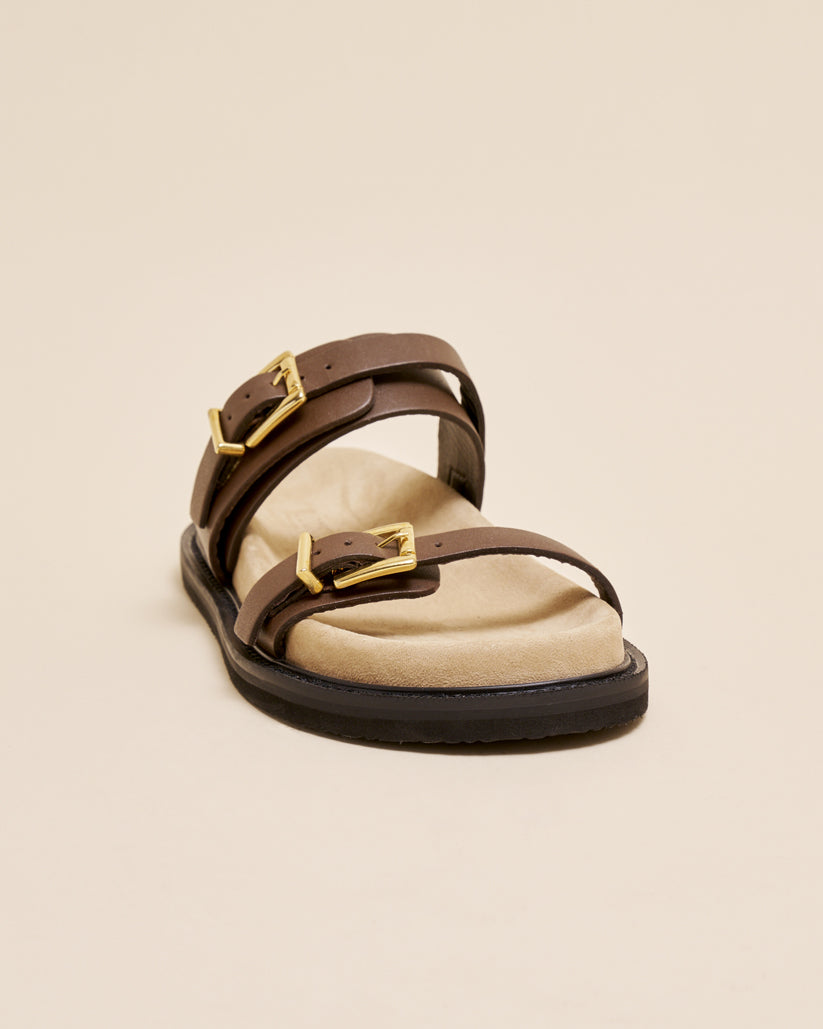 DOUBLE BUCKLE SANDALS BROWN