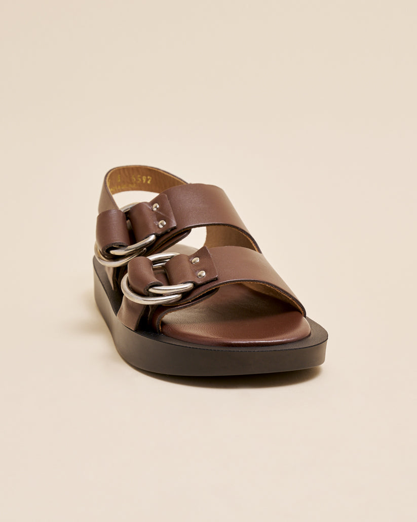 DOUBLE RING PLATFORM SANDALS BROWN