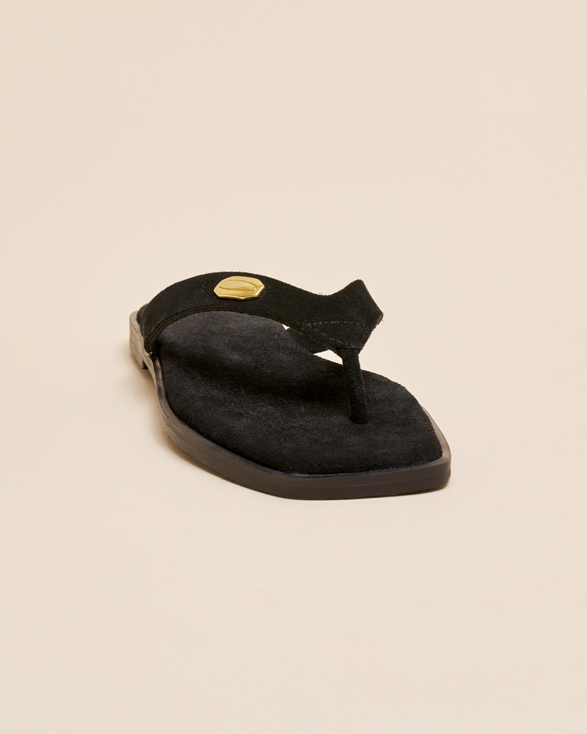 THONG FLAT SANDALS BLACK SUEDE