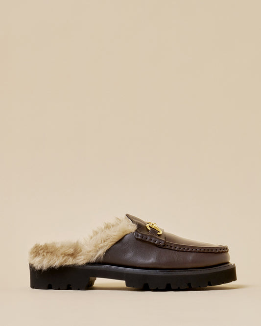 SHEARING LINED BIT MULE DARK BROWN