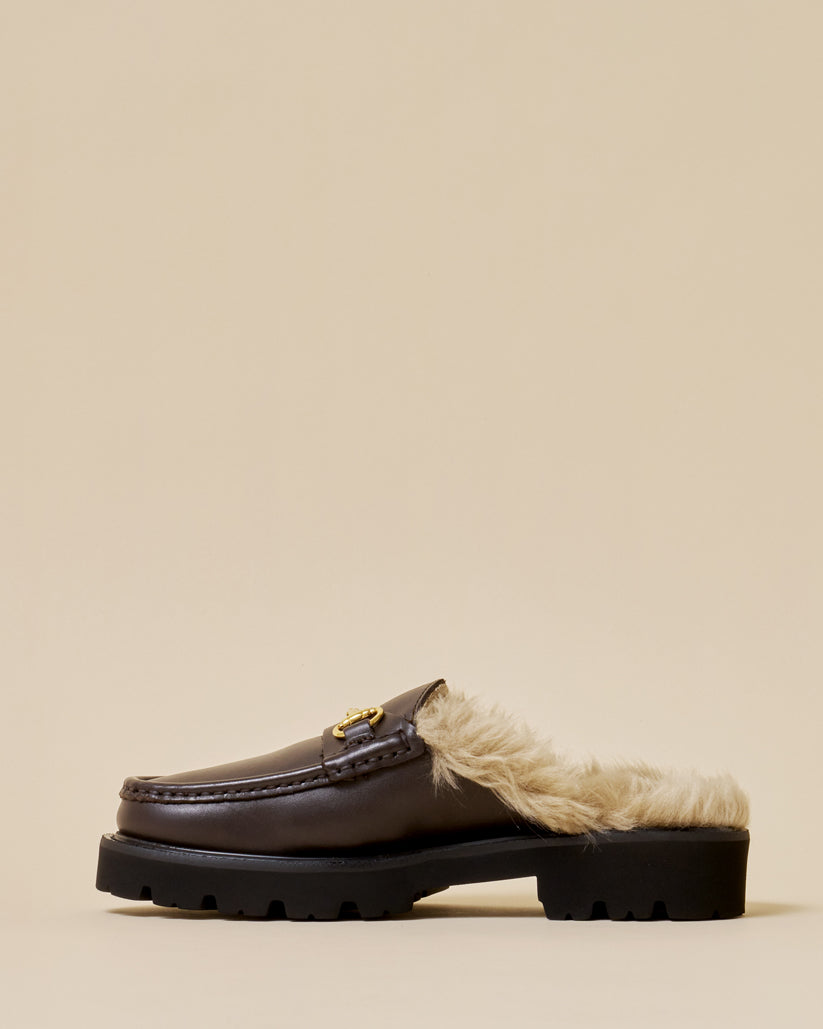 SHEARING LINED BIT MULE DARK BROWN