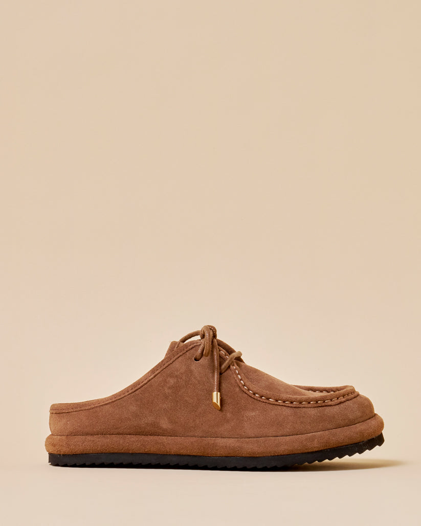 SUEDE LACE UP MULE BROWN