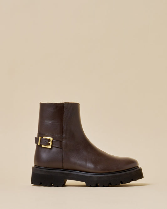 SIDE BUCKLE BOOTS DARK BROWN