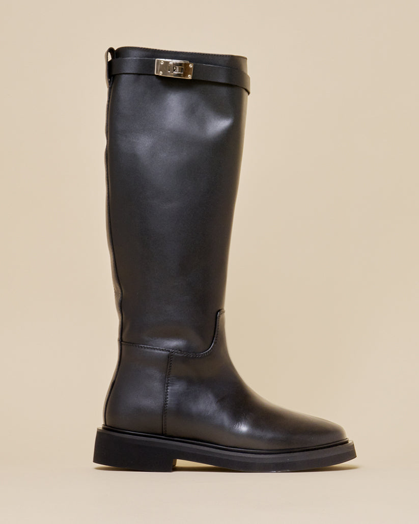 BUCKLE STRAP LONG BOOTS BLACK