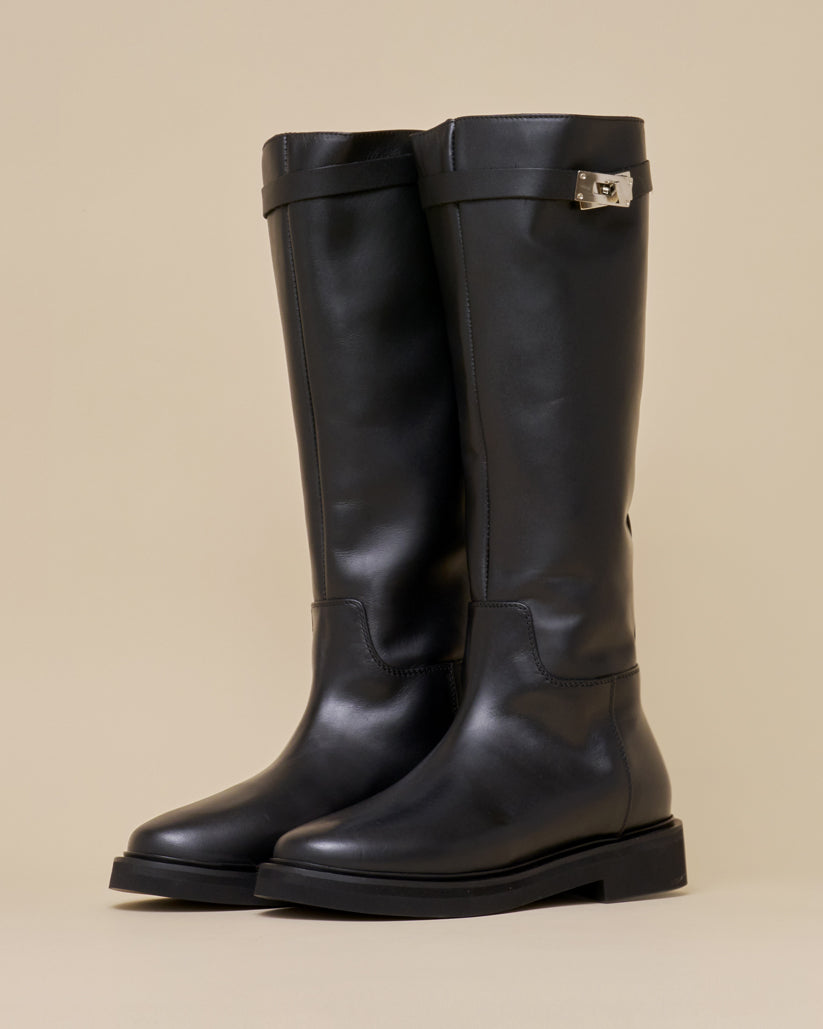 BUCKLE STRAP LONG BOOTS BLACK