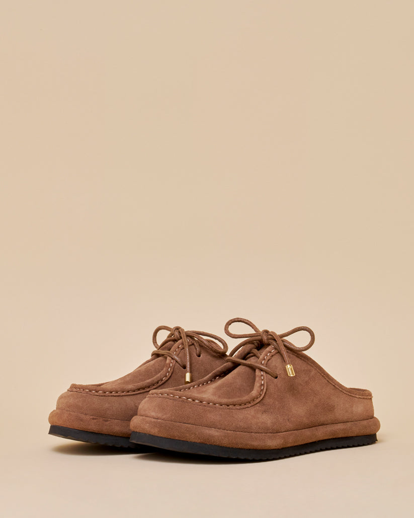 SUEDE LACE UP MULE BROWN