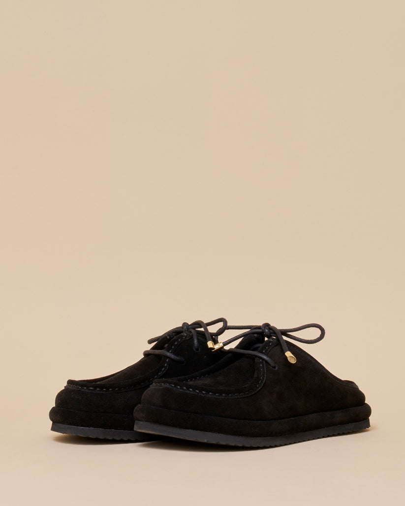 SUEDE LACE UP MULE BLACK