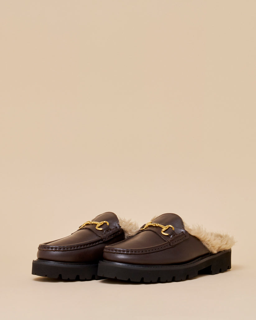 SHEARING LINED BIT MULE DARK BROWN