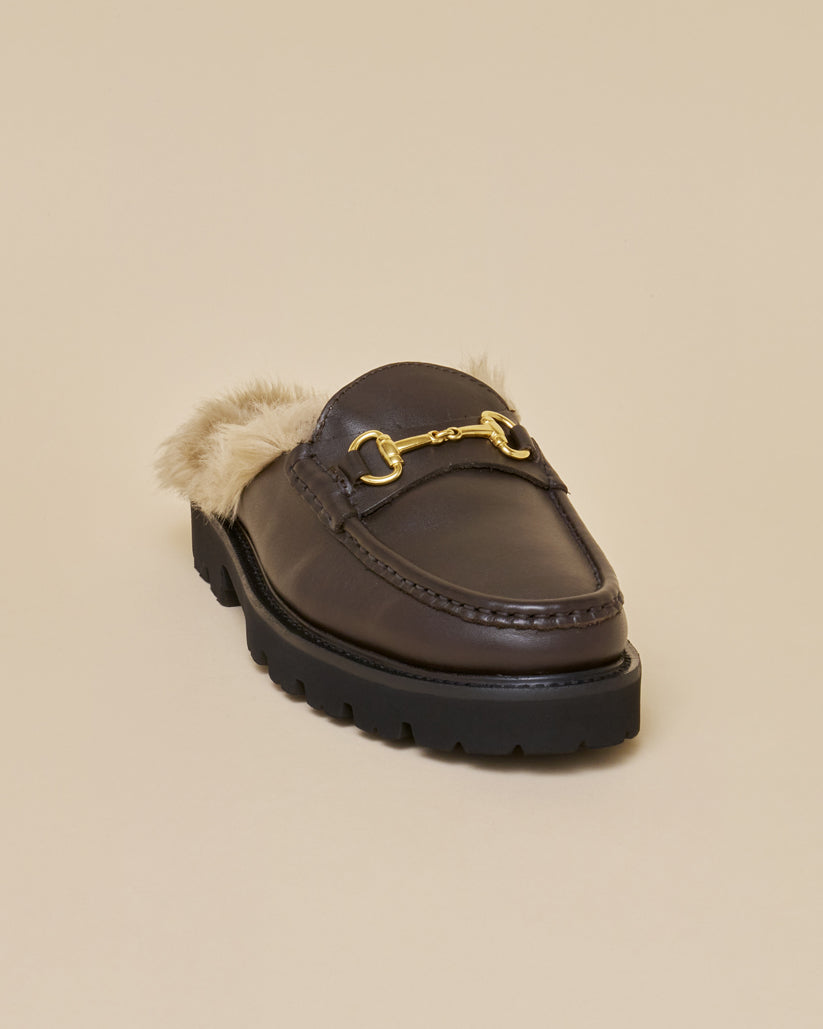 SHEARING LINED BIT MULE DARK BROWN
