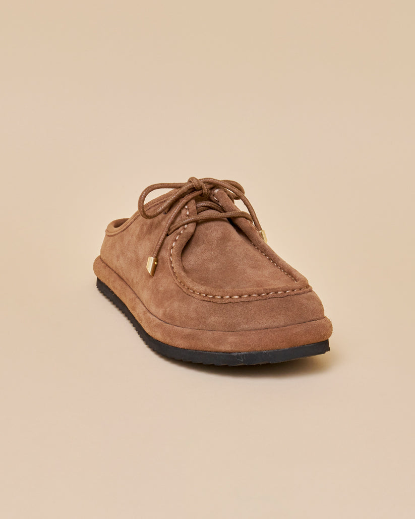SUEDE LACE UP MULE BROWN