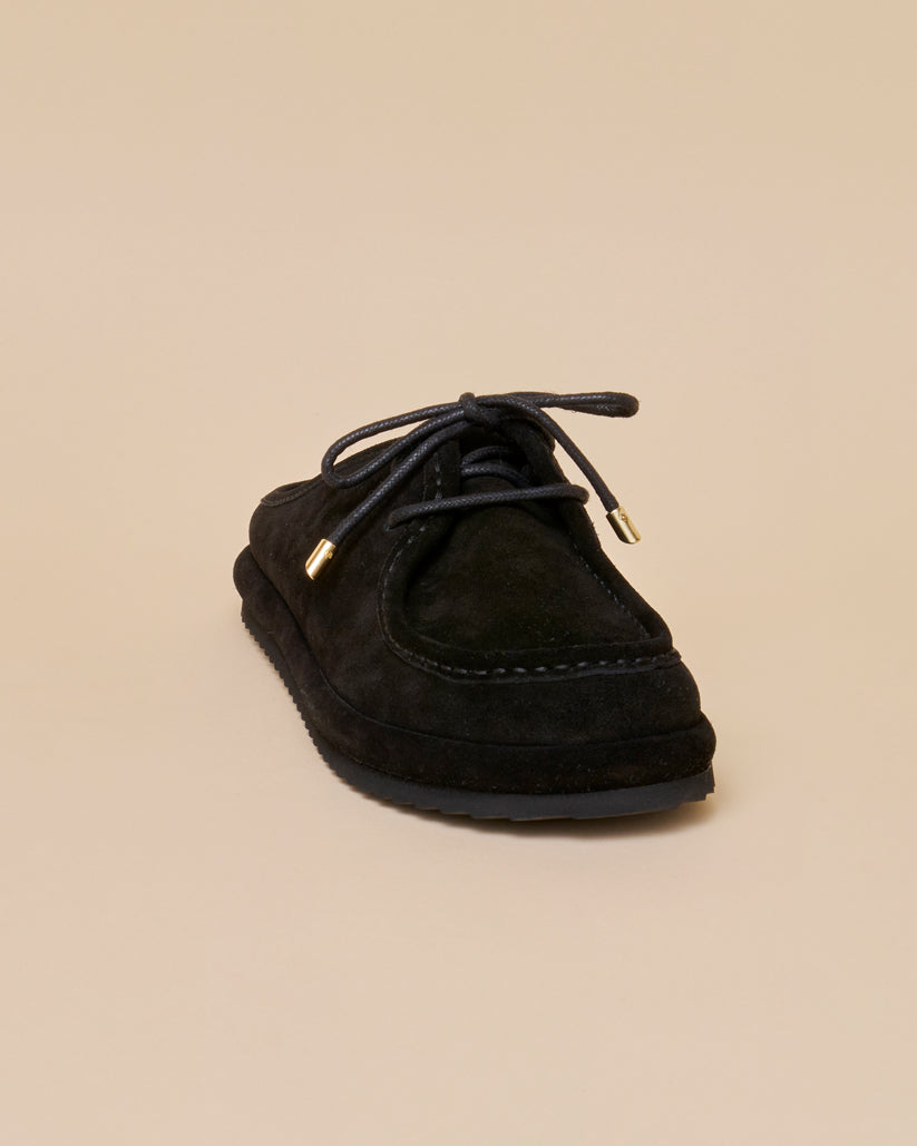SUEDE LACE UP MULE BLACK