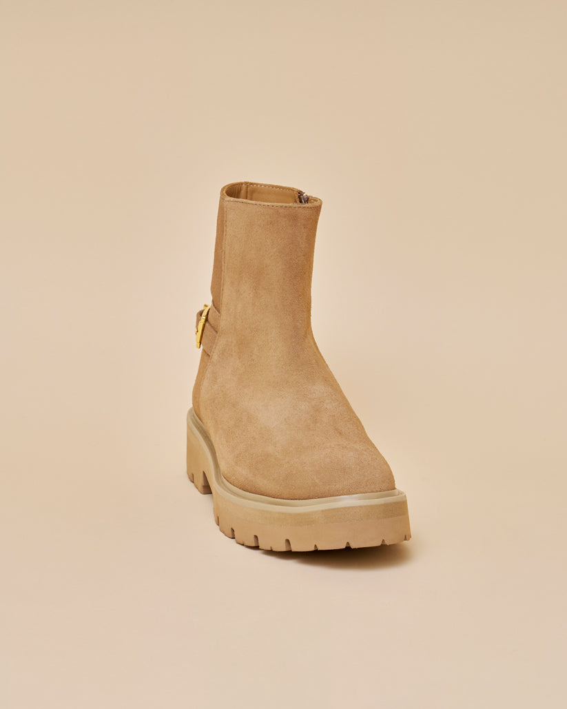 SIDE BUCKLE BOOTS TAN SUEDE