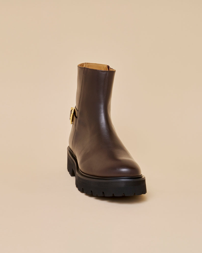 Side Buckle Boots Dark Brown
