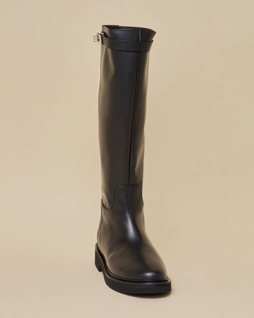 BUCKLE STRAP LONG BOOTS BLACK