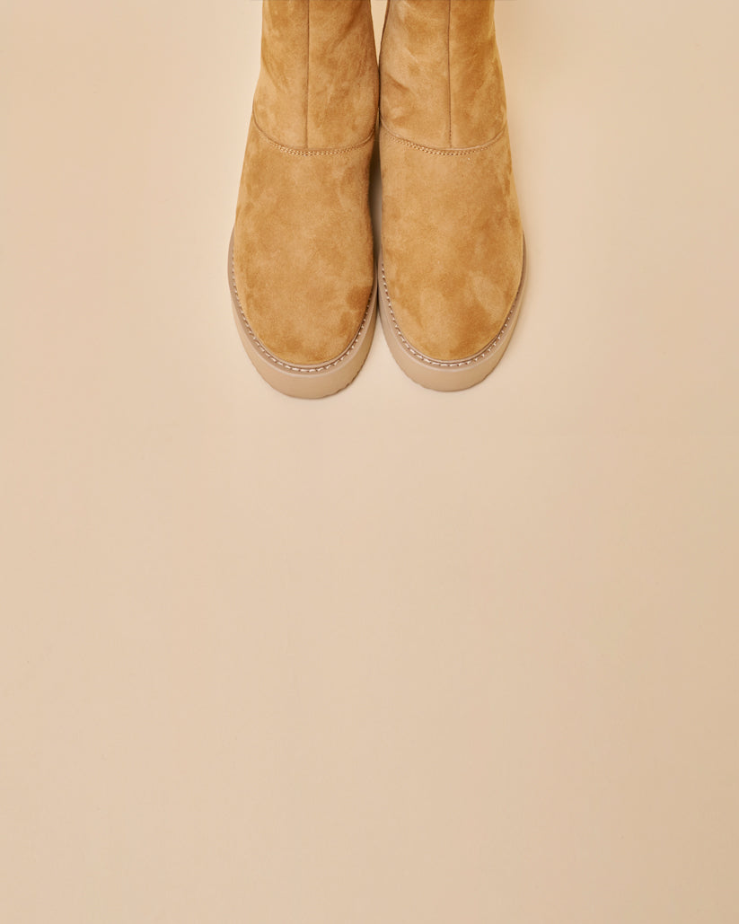 MOUTON BACK ZIP BOOTS CAMEL