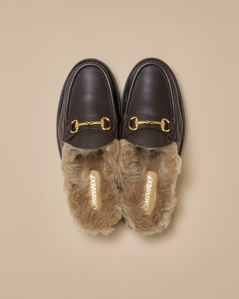 SHEARING LINED BIT MULE DARK BROWN