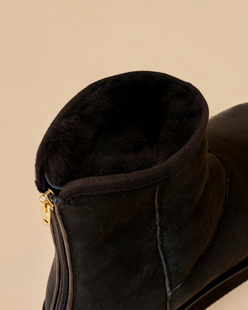 MOUTON BACK ZIP BOOTS BLACK