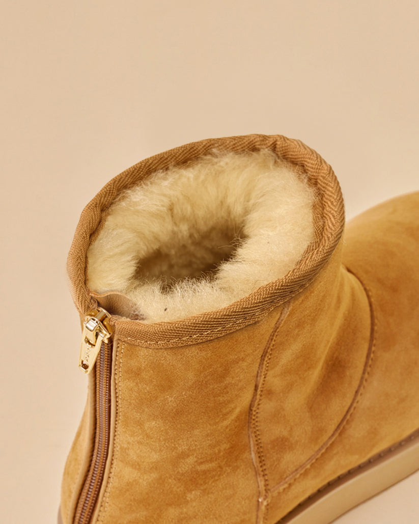 MOUTON BACK ZIP BOOTS CAMEL