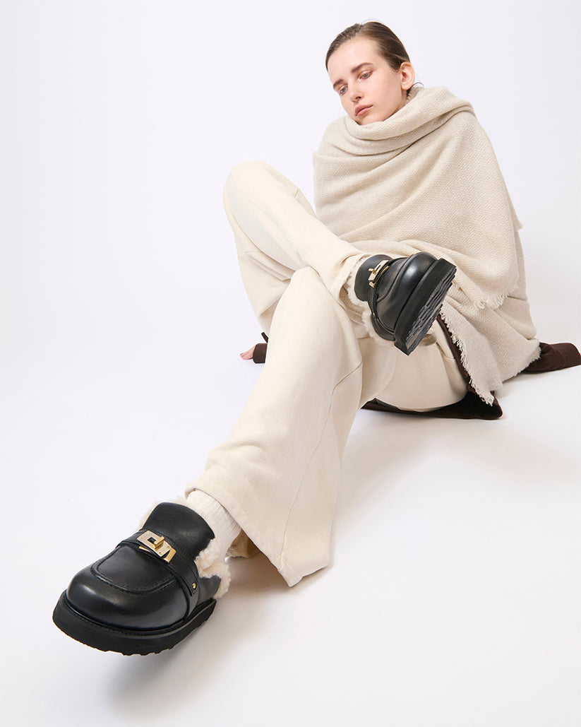 SHEARING BUCKLE SANDALS BLACK