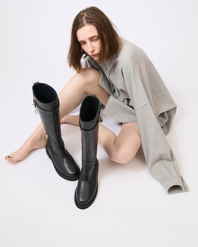 BUCKLE STRAP LONG BOOTS BLACK